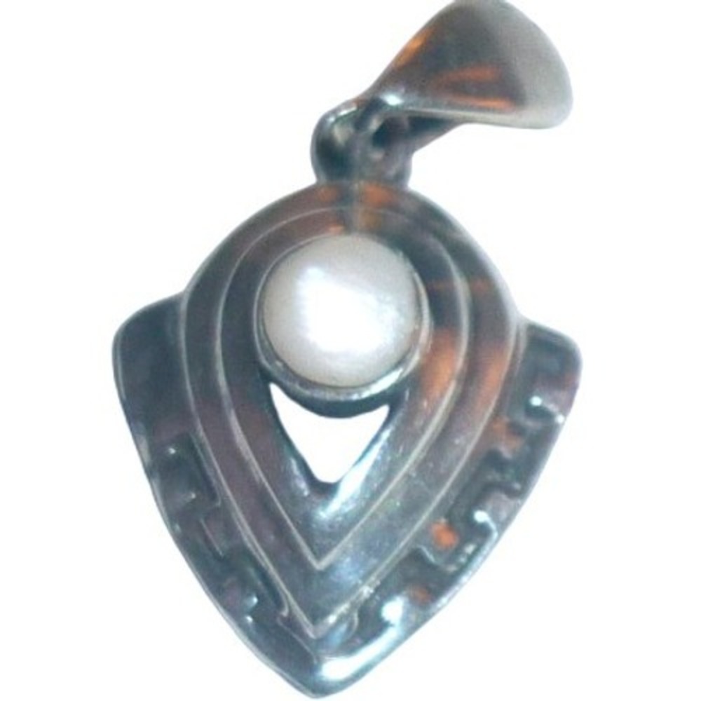 Sterling Silver Mother of‎ Pearl Shield Pendant Greek Key Geometric Charm